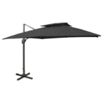 Square Cantilever Umbrella 300×300 cm – Adjustable Tilt, Black Aluminum Pole